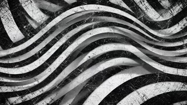 Dynamic black and white waves with grunge texture create a modern, edgy background for creative projects, adding depth and visual appeal