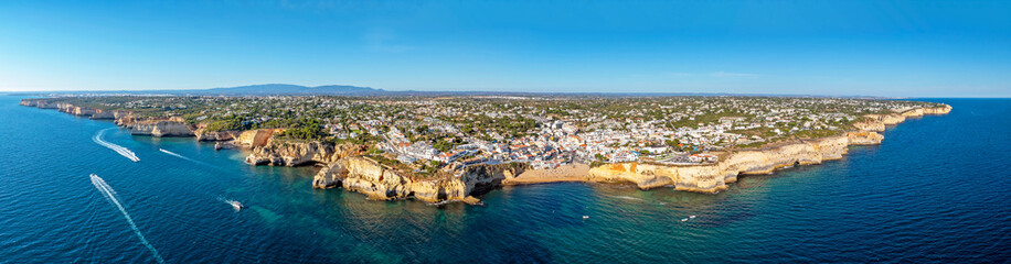 Aerial panorama from the touristic town Carvoeiro in the Algarve Portugal
