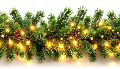Festive Holiday Fir Tree Garland with String Lights and Pinecone Decoration