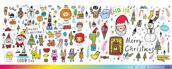 Collection of hand drawn cute doodles,Doodle children drawing,Sketch set of drawings in child style,Funny Doodle Hand Drawn,Page for coloring, cute animal hand drawn, cute Doodle