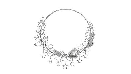 Elegant circular wreath illustration with detailed floral elements, perfect for festive designs and invitations.