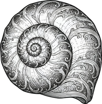 Elegant vintage seashell drawing for design projects