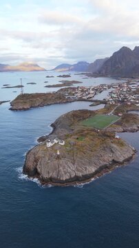 Aerial view of Henningsvaer, Norway.