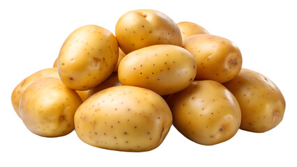 Close-up of a Heap of Raw Yellow Potatoes with Brown Specks on a Transparent Background