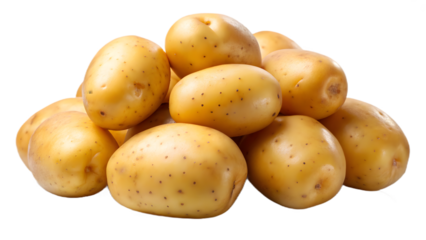 Close-up of a Heap of Raw Yellow Potatoes with Brown Specks on a Transparent Background