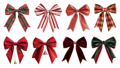 PNG Festive bows in various designs, element set on transparent background