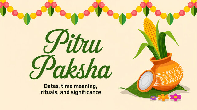 Pitru paksha hindu festival banner with traditional offerings