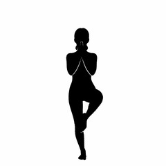 Silhouette of Woman in Tree Pose - Yoga and Balance.