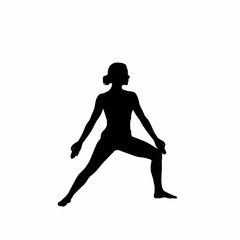 Black silhouette of a woman in a yoga warrior pose.