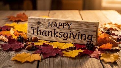 Thanksgiving Celebration A Festive Autumn Scene with Leaves and Decorations