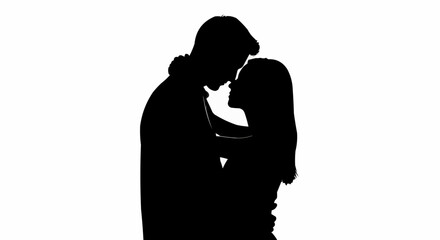 Silhouette of a loving couple embracing intimately in a tender moment of affection.