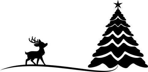 silhouette of christmas tree and deer vector
