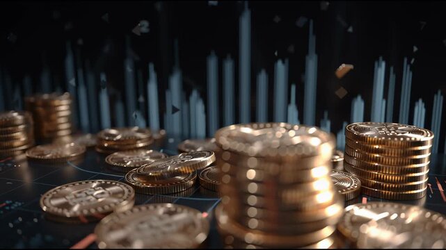Golden Coins Cascade: An artistic vision of wealth and abundance, a mesmerizing stream of gleaming golden coins cascading across a detailed surface, symbolizing prosperity and financial growth.
