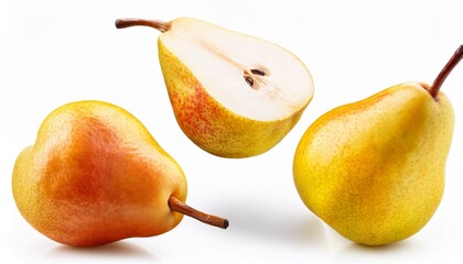 Falling Yellow Pears Isolated On White Background Full Depth Of Field