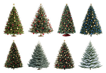 Fototapeta premium PNG Festive decorated Christmas trees collection, element set on transparent background