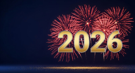 Image of golden 2026 number against a backdrop of red firework bursts, symbolizing celebration, transition, and a hopeful beginning for coming year.