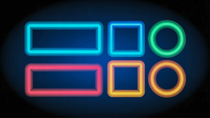 Vibrant neon glowing 3d geometric shapes set for modern design