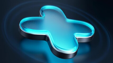Glowing blue glass X mark pulsing with digital signal waves, representing error, cancellation or wireless connectivity in a futuristic 3D animation.