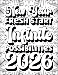 Fototapeta premium Happy New Year & Christmas Quote Coloring Page for Adult. Happy New Year 2026 Coloring Page .
