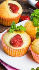 Delicious strawberry muffins with fresh mint garnish