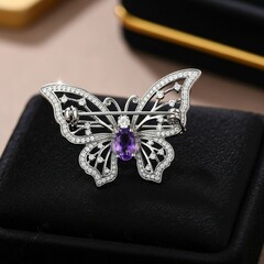 Beautiful Butterfly Brooch Adorned with Sparkling Stones in an Elegant Background