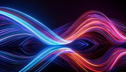 Dynamic Abstract Neon Ribbons Flow Across A Reflective Surface Creating Vibrant Energy And Modern Motion Graphics