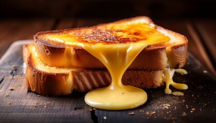 Creamy Cheese Toast With Melted Cheese Dripping Over Toasted Bread Creating Deliciously Indulgent Snack Perfect For Cheese Lovers