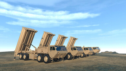 Group of military anti-aircraft vehicles