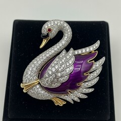 Beautiful Swan Brooch Adorned with Sparkling Stones in a Luxurious Background