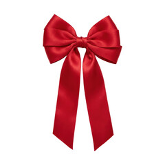 A vibrant red satin bow with long tails, perfect for decorations or gift wrapping.
