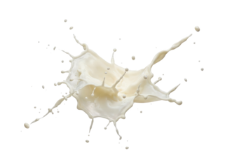 A dynamic splash of milk featuring intricate droplets and a smooth, creamy texture.