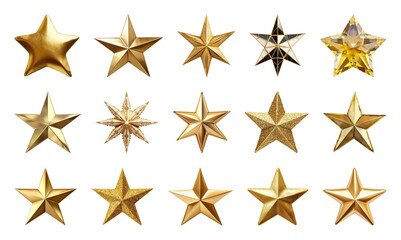 Obraz premium PNG Golden stars with diverse designs, element set on transparent background