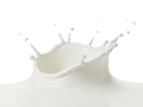 A splash of milk against a black background, showcasing dynamic liquid motion and texture.