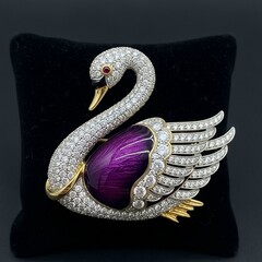 Beautiful Decorative Swan Jewelry Piece with Gem Accents in an Opulent Background