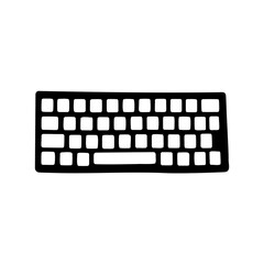 Stylized minimalist keyboard illustration in black and white with simplified key shapes