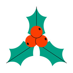 Christmas mistletoe. Abstract holly leaves and berries, traditional festive xmas plant with red berries, winter holiday decorative greeting card mistletoe icon. Vector illustration