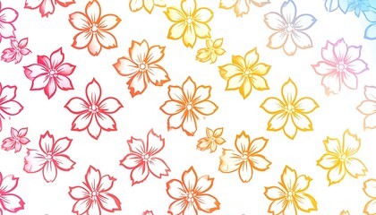 Colorful flower outlines, warm hues transitioning from pink to orange, on a bright white, gradient background