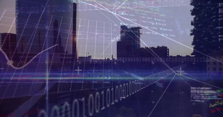 Sun grazing midrise tower edge sparking overlays showing binary charts percent visualizing data - Powered by Adobe