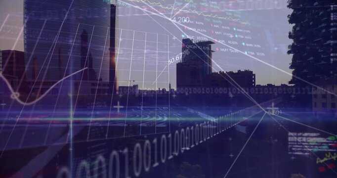 Sun grazing midrise tower edge sparking overlays showing binary charts percent visualizing data