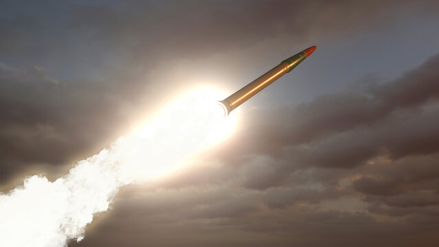 Anti-aircraft missile streaking across the sky