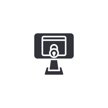 Desktop login security. Monitor displaying password lock for secure authentication, user identity verification, and protected login session.