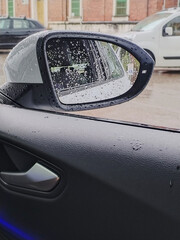 rainy day seen through a car window