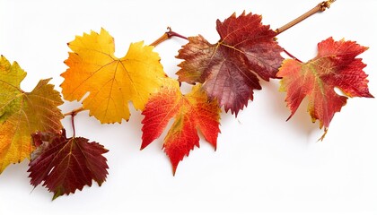 Isolated Grape Autumn Yellow And Red Leaves On Wild Vine Branch On White Background