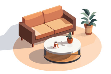 sofa with coffee table table and rug isolated vector style with transparent background illustration