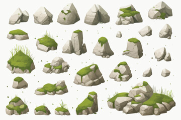rocks with moss isolated vector style with transparent background illustration