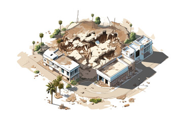 top view aerial shot of destroyed city isolated vector style with transparent background illustration