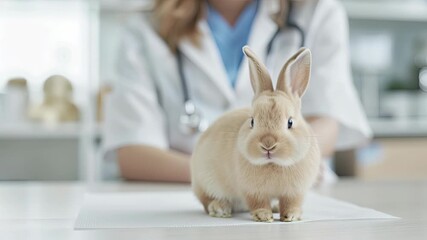 A skilled professional examines a rabbit, ensuring its well-being at the clinic, highlighting the importance of regular veterinary visits