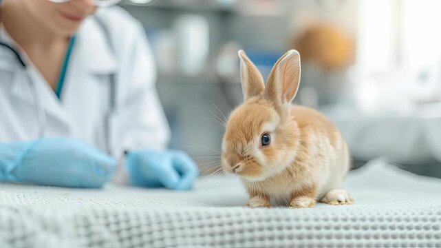 A small rabbit receives essential care from a veterinarian in a well-equipped clinic setting, highlighting the importance of pet health