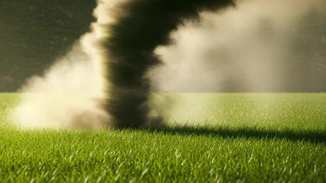 Dark Dust Devil Swirling in Green Field