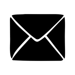 Stylized black envelope icon representing mail, communication, and correspondence on white